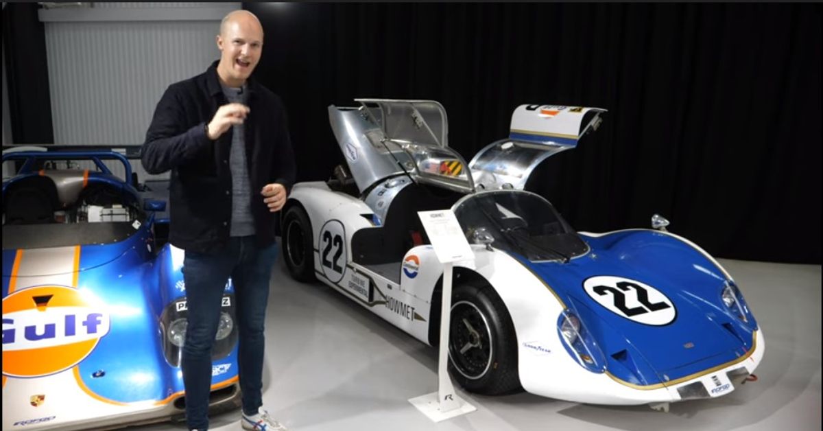 Seen Through Glass YouTube Channel Sam standing with Howmet Helicopter powered car