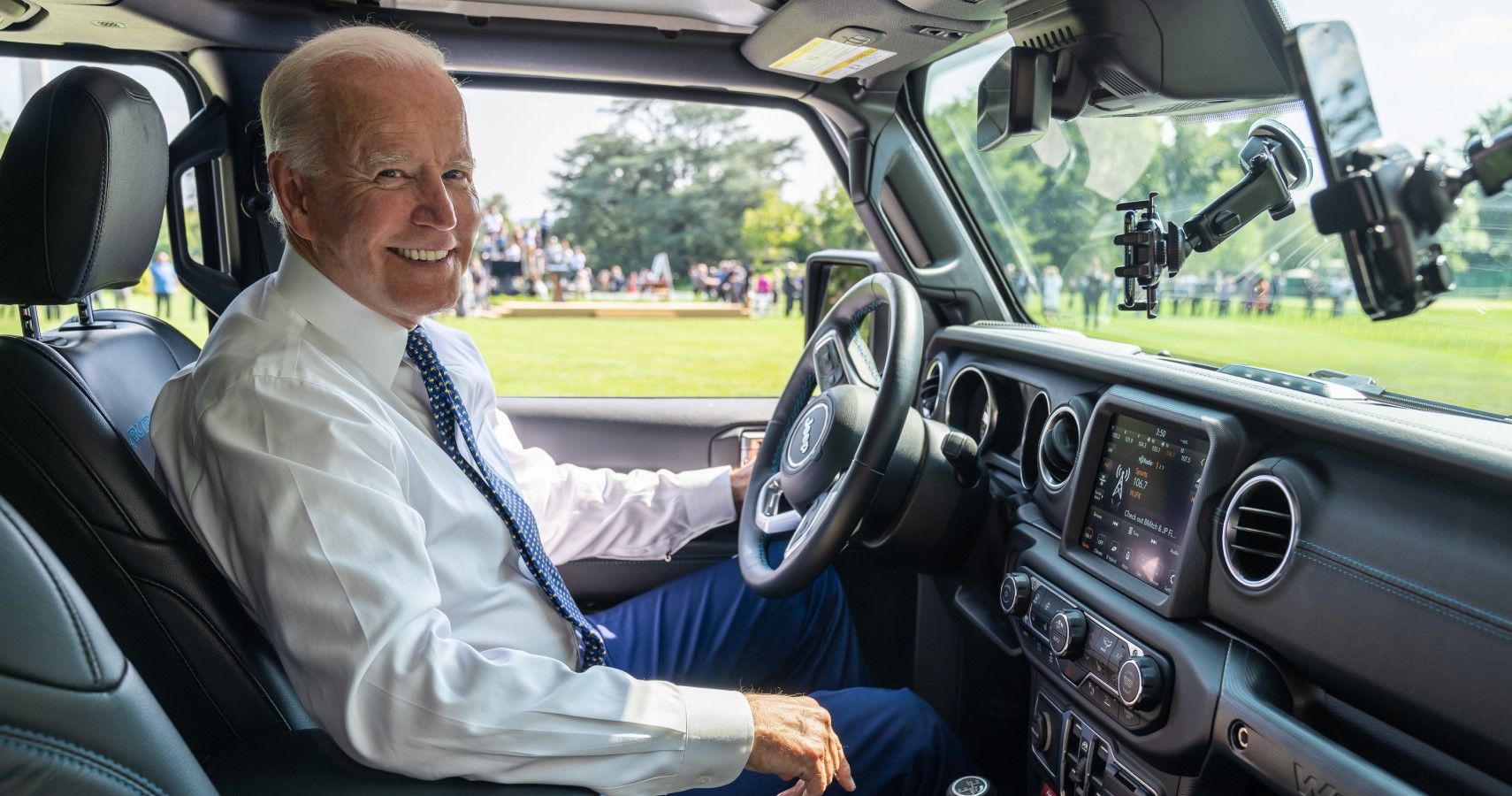 President Joe Biden in a Jeep 