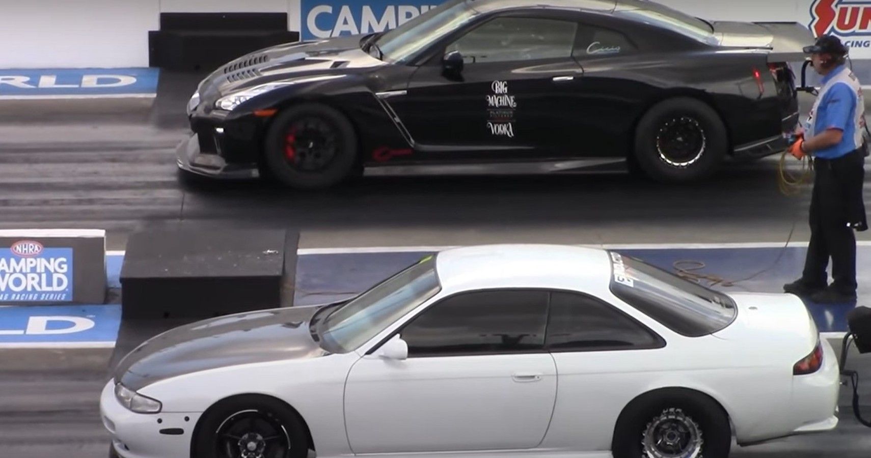2JZ swapped Nissan 240SX and Nissan GTR drag racing