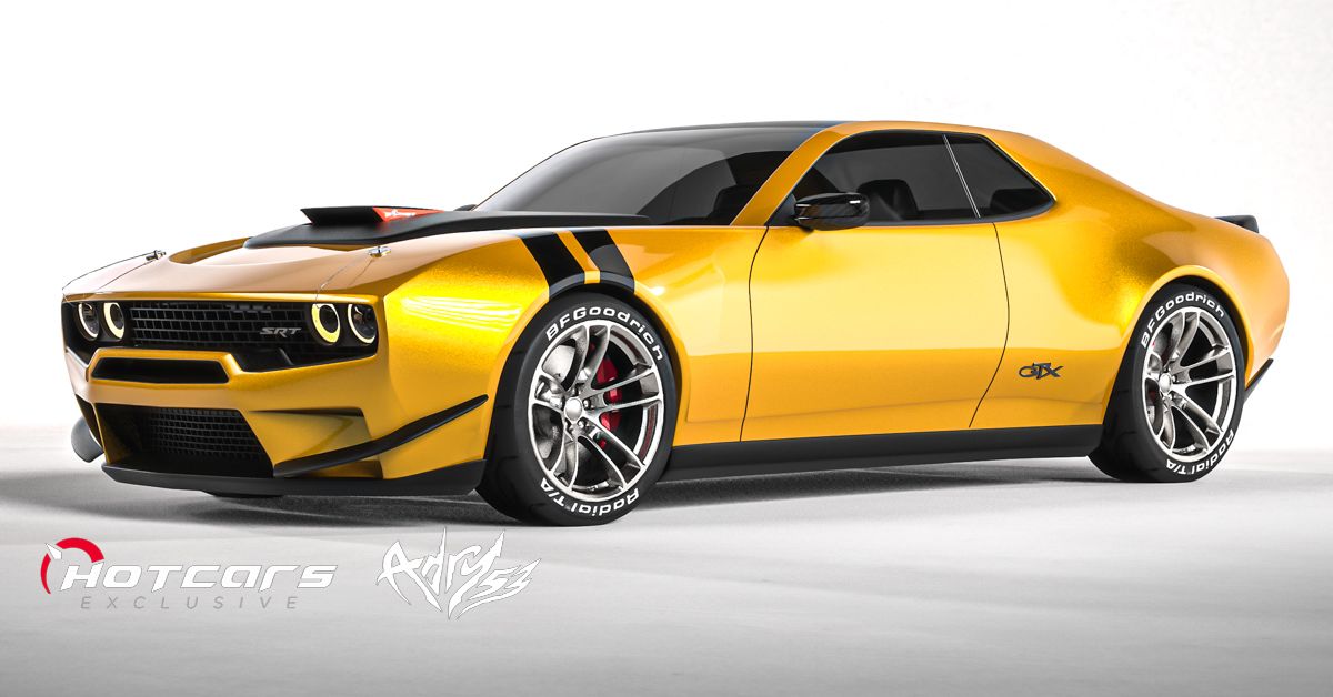 Plymouth GTX render, front 3/4 view in yellow