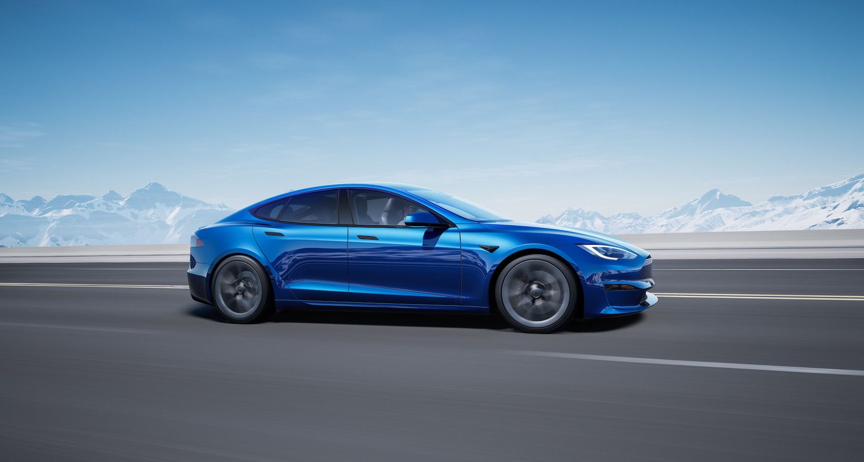 2023 Tesla Model S Plaid in Blue Side View