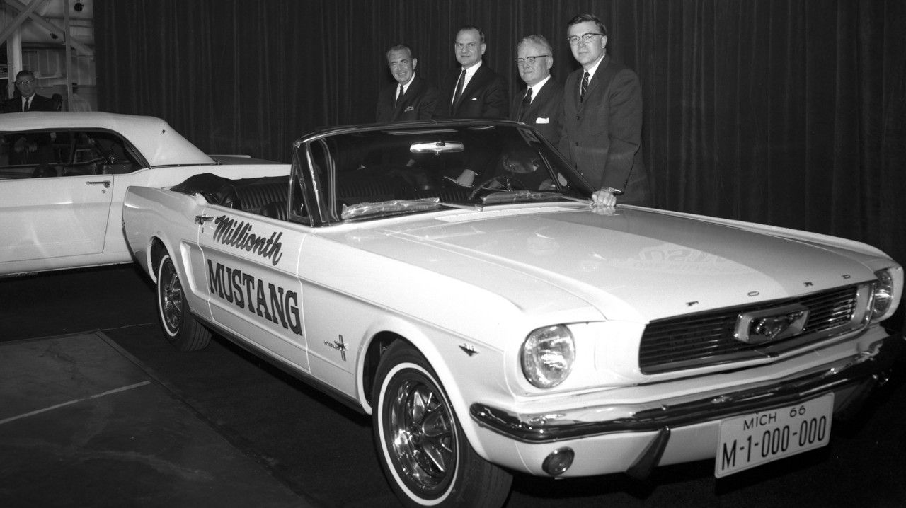 White 1966 Ford Mustang One millionth Mustang sold