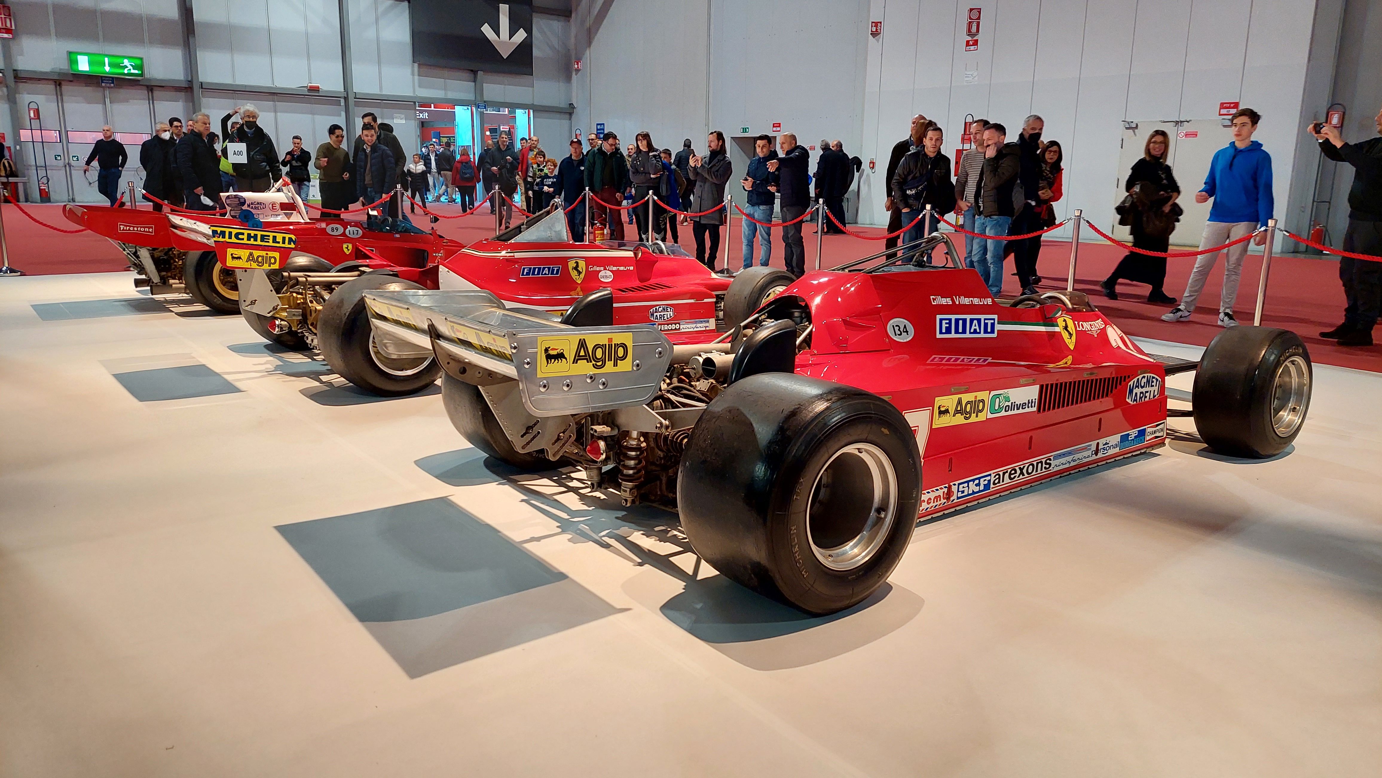 Three Ferrari F1 cars from the 70s aligned at Milano Autoclassica