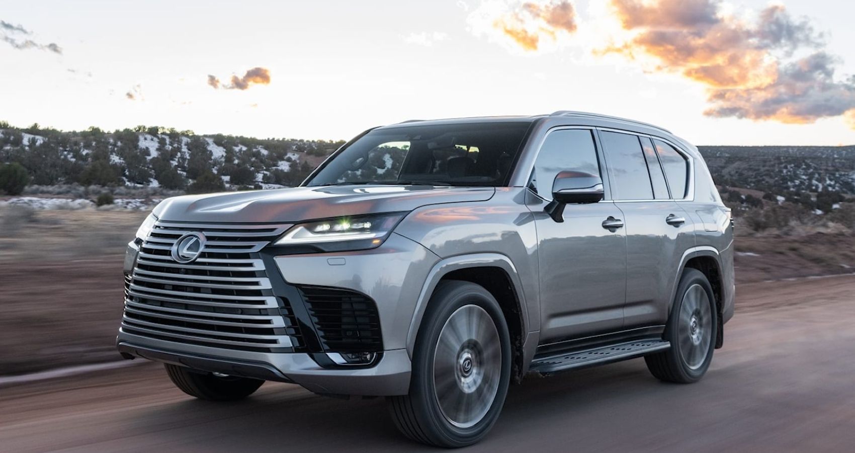 Silver 2023 Lexus LX 600 on the road
