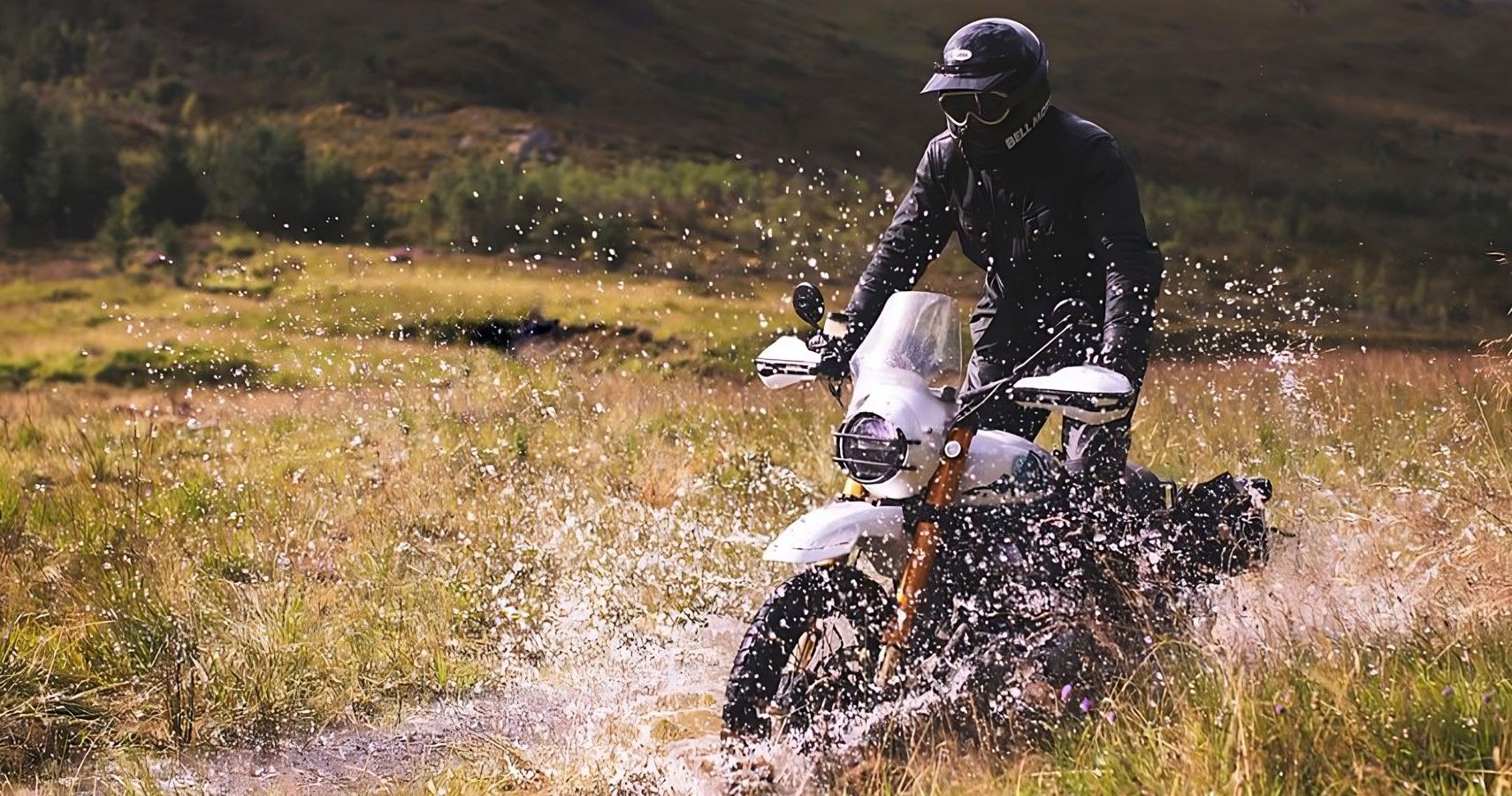 Custom Royal Enfield INT650-based Scrambler off-roading view