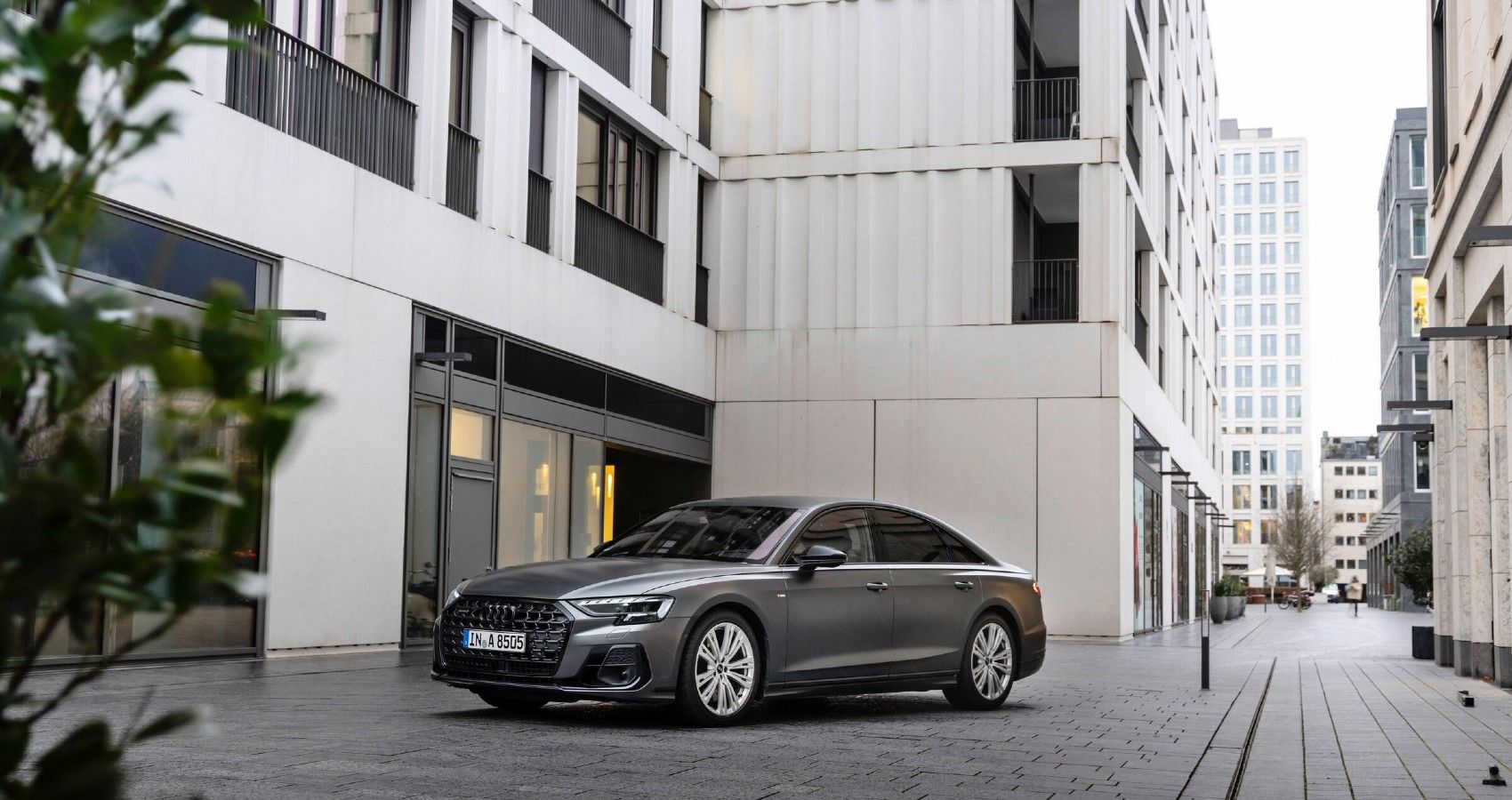 Gray Audi A8 on the driveway
