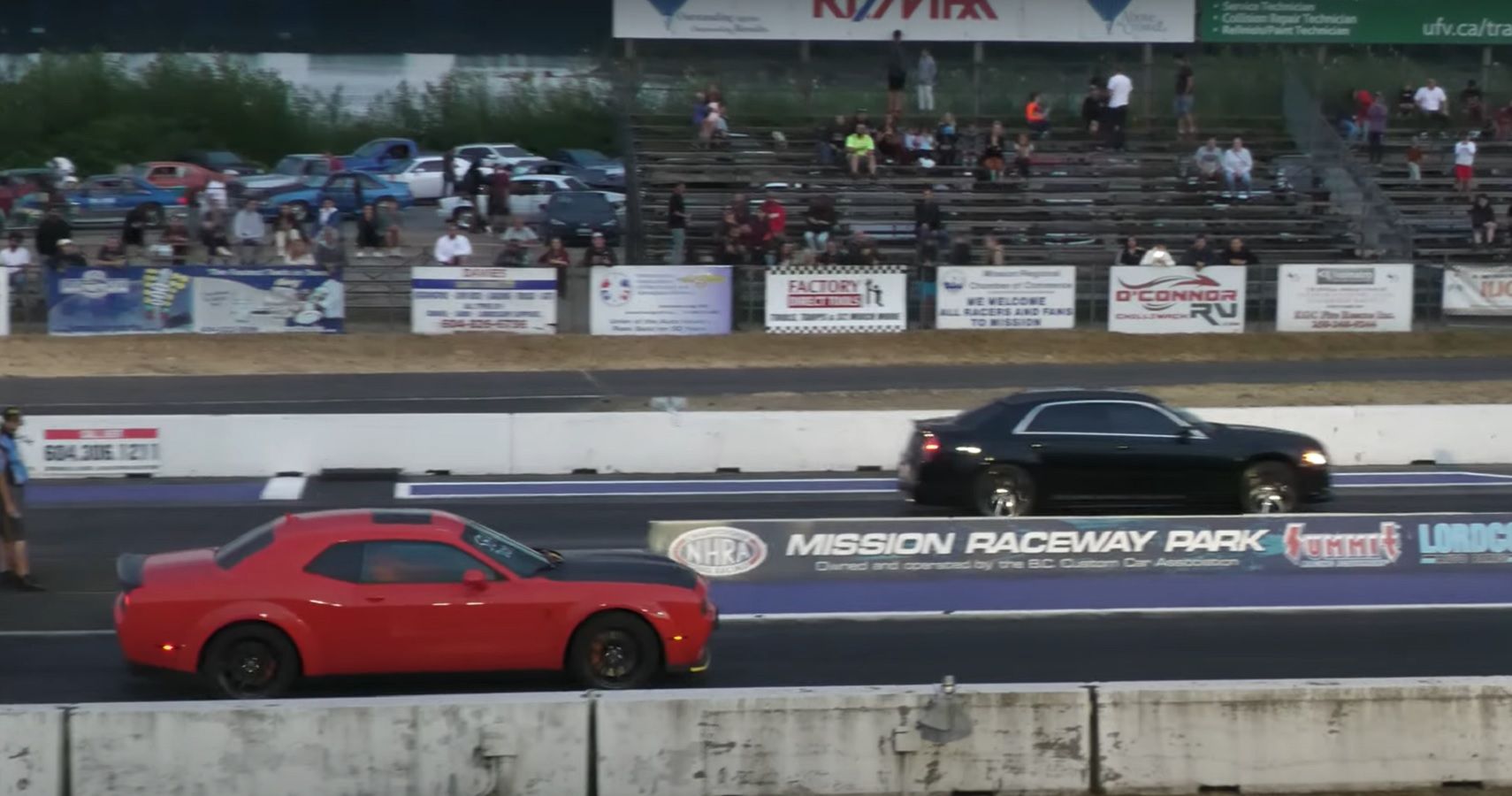 Watch The Dodge Challenger Hellcat Show A Chrysler 300 SRT8 Why It's The  Drag Strip King