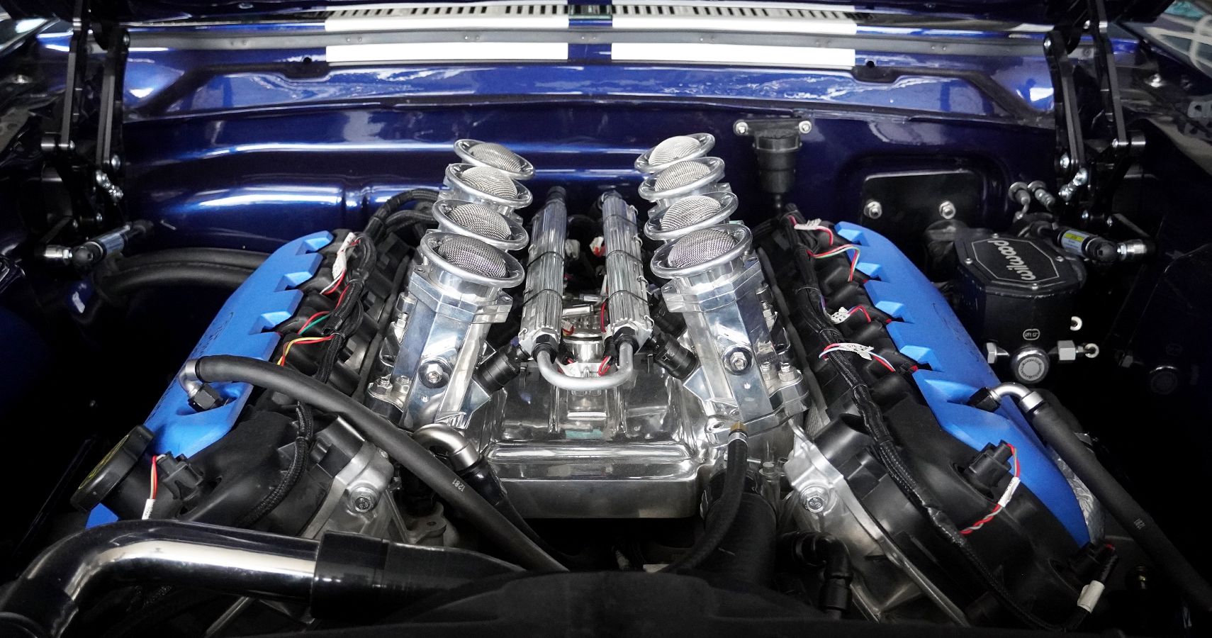 SEMA 2022 Engine Bay Ford Mustang Carburetors