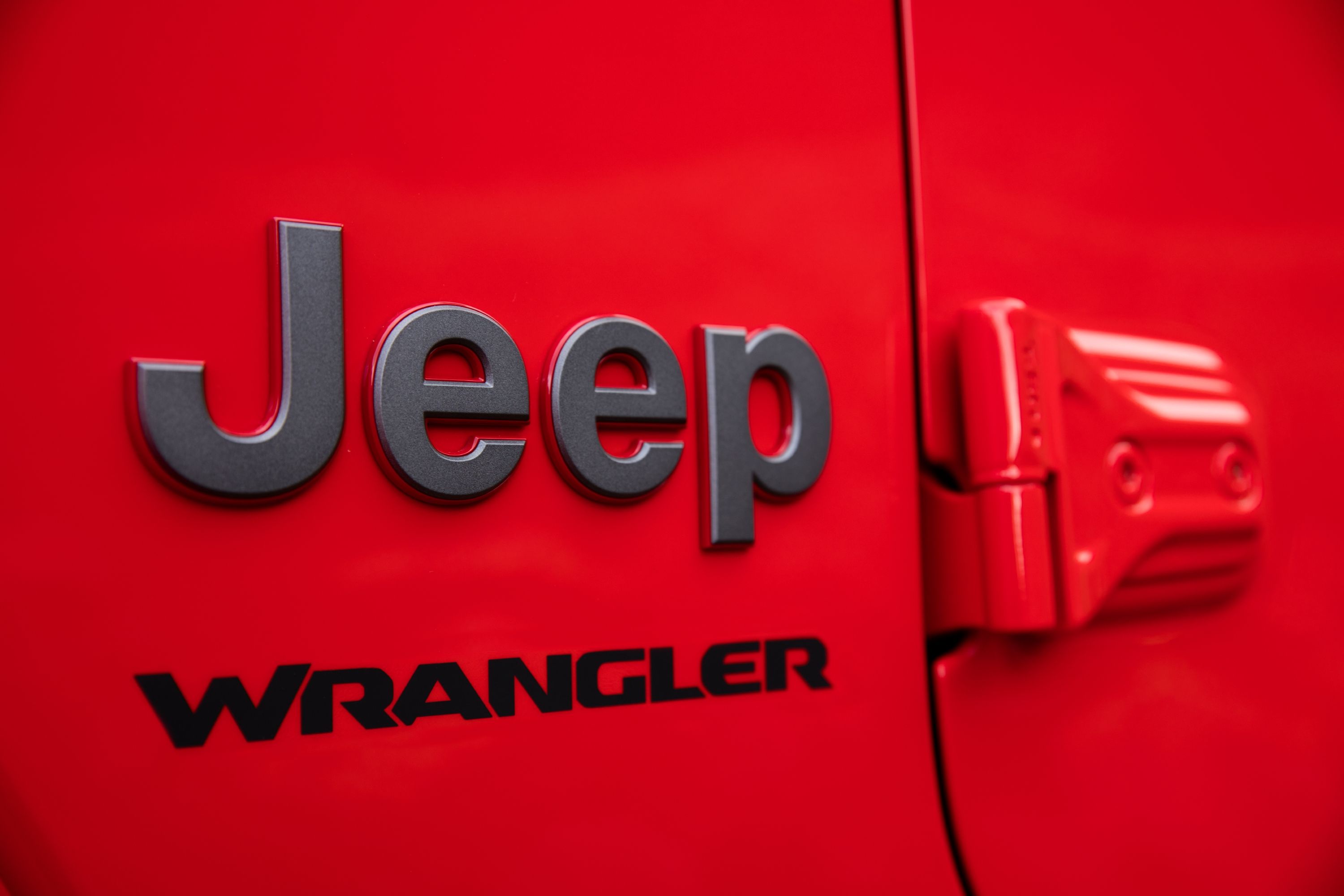 Red 2023 Jeep Wrangler Rubicon Badging