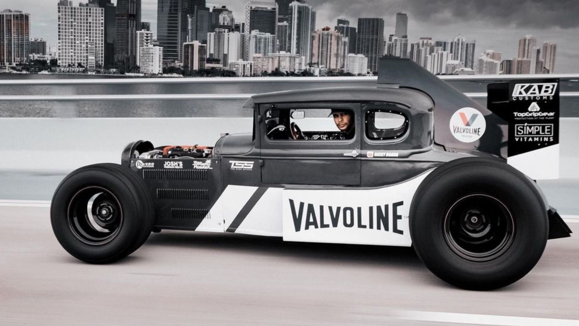 Gray 1930 Ford Model A F1 Hot Rod Being Driven In Miami