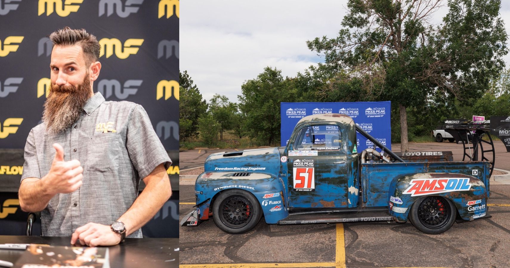 Aaron Kaufman in 2022 with Old Smokey 1949 Ford F1