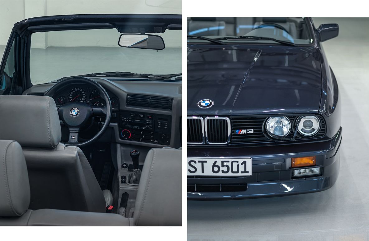 Blue 1988 BMW M3 E30 Convertible Interior And Headlights