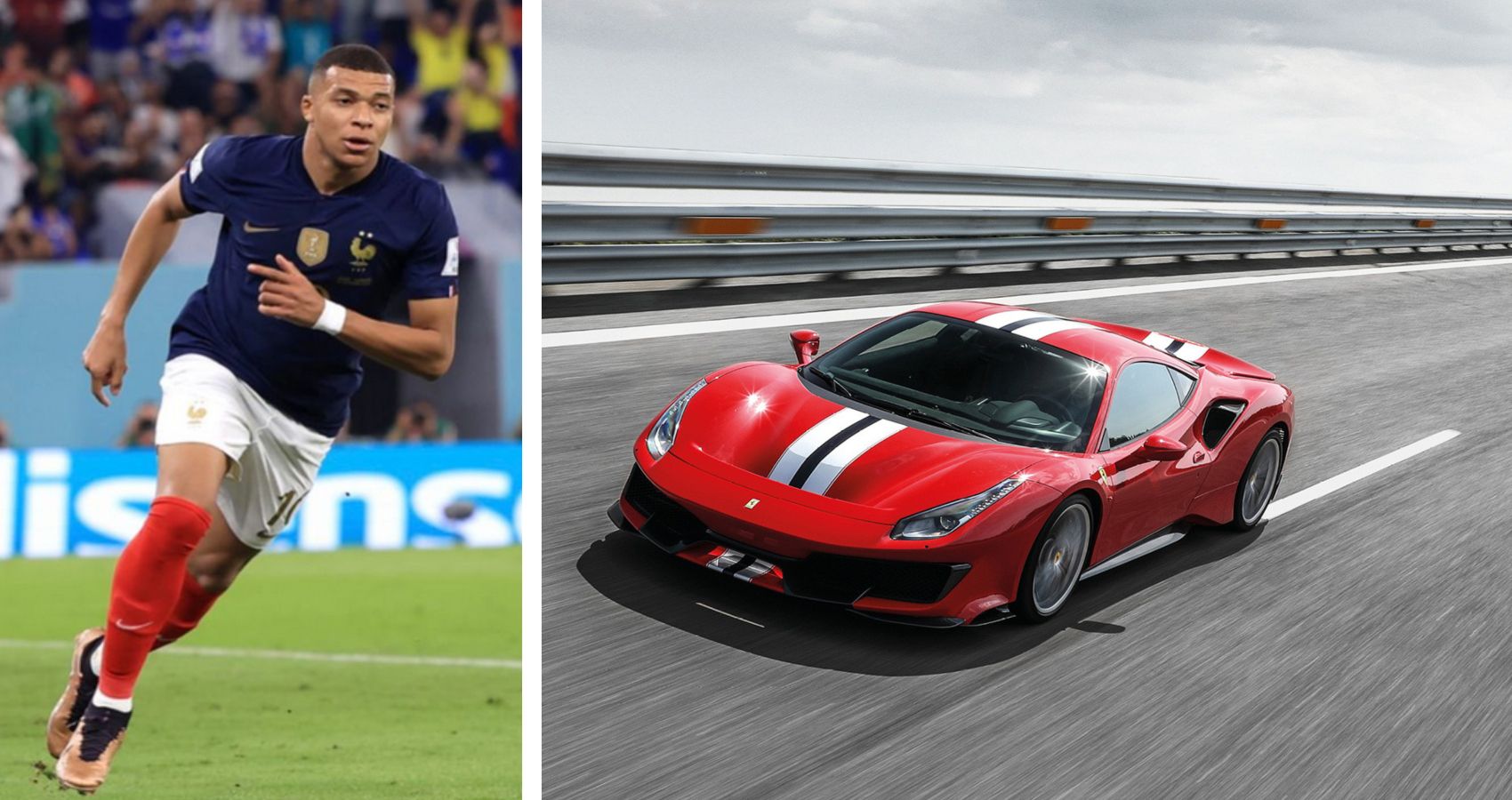 Image Of Football Star Mbappe And A Ferrari 488 Pista