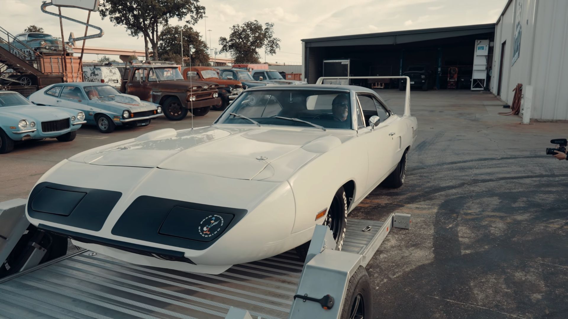 Plymouth Superbird on trailer, front quarter view closeup