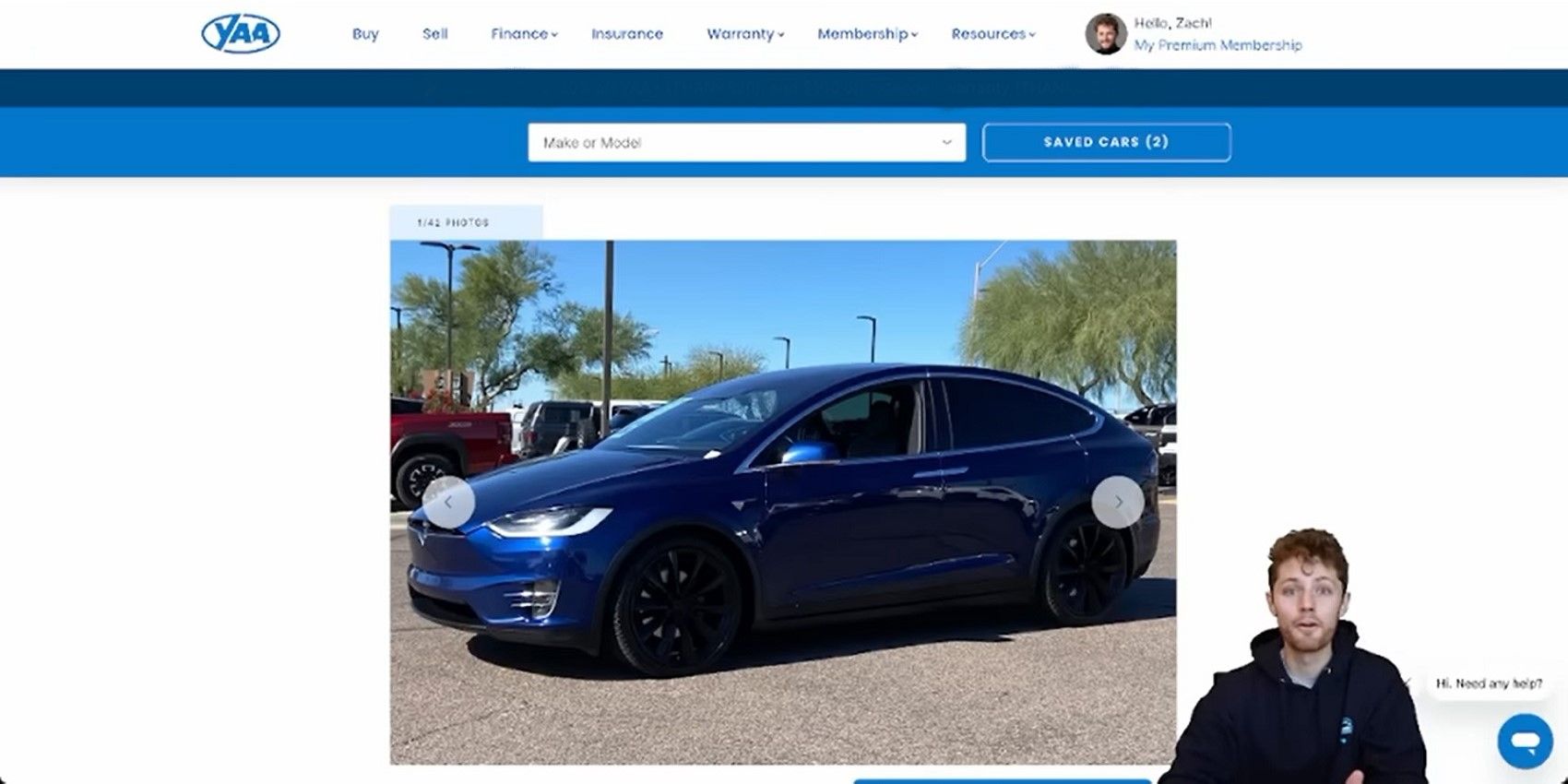Your Advocate Alliance YAA screenshot with Tesla Model X, man at side