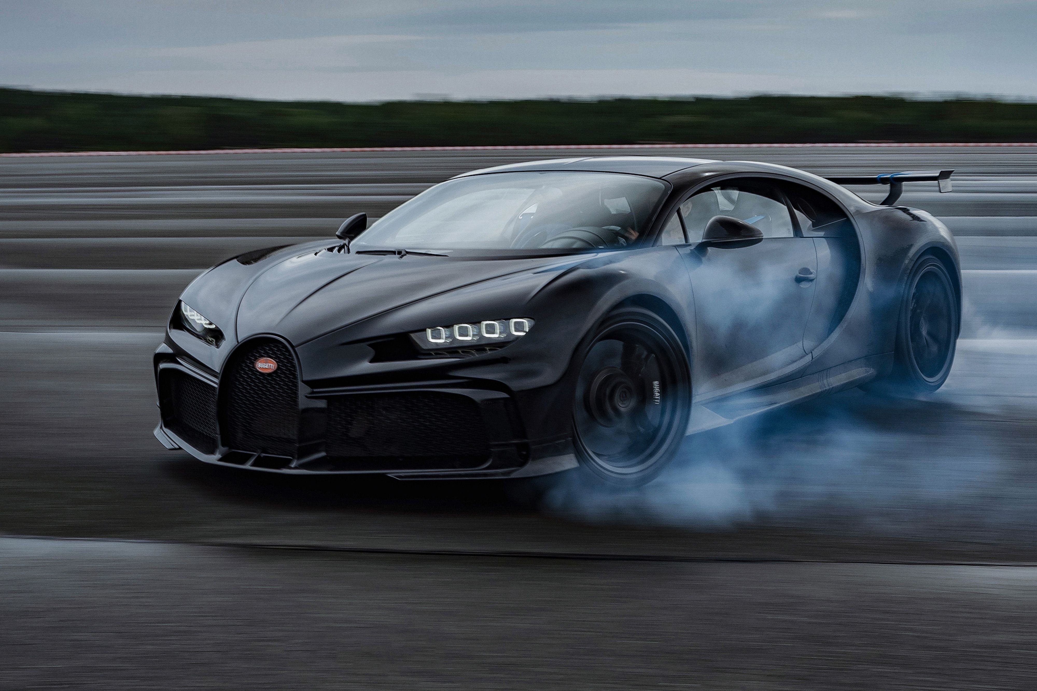 Black 2022 Bugatti Chiron Pur Sport Drifting The C On Track