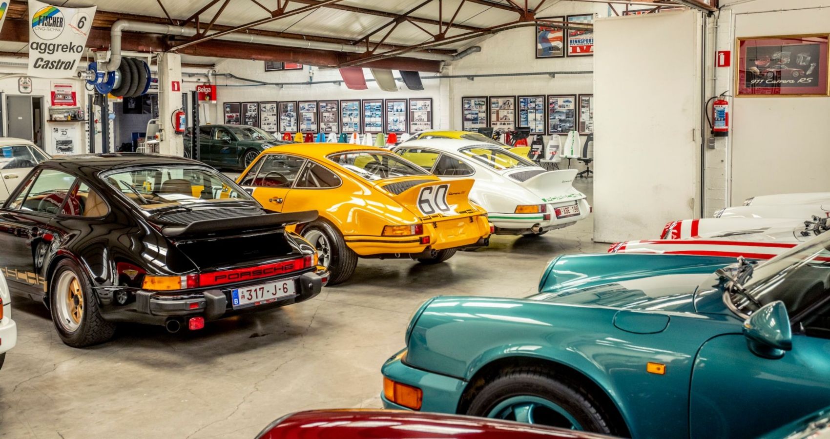 Rear view of the Porsches in the collection of Johan-Frank Dirickx