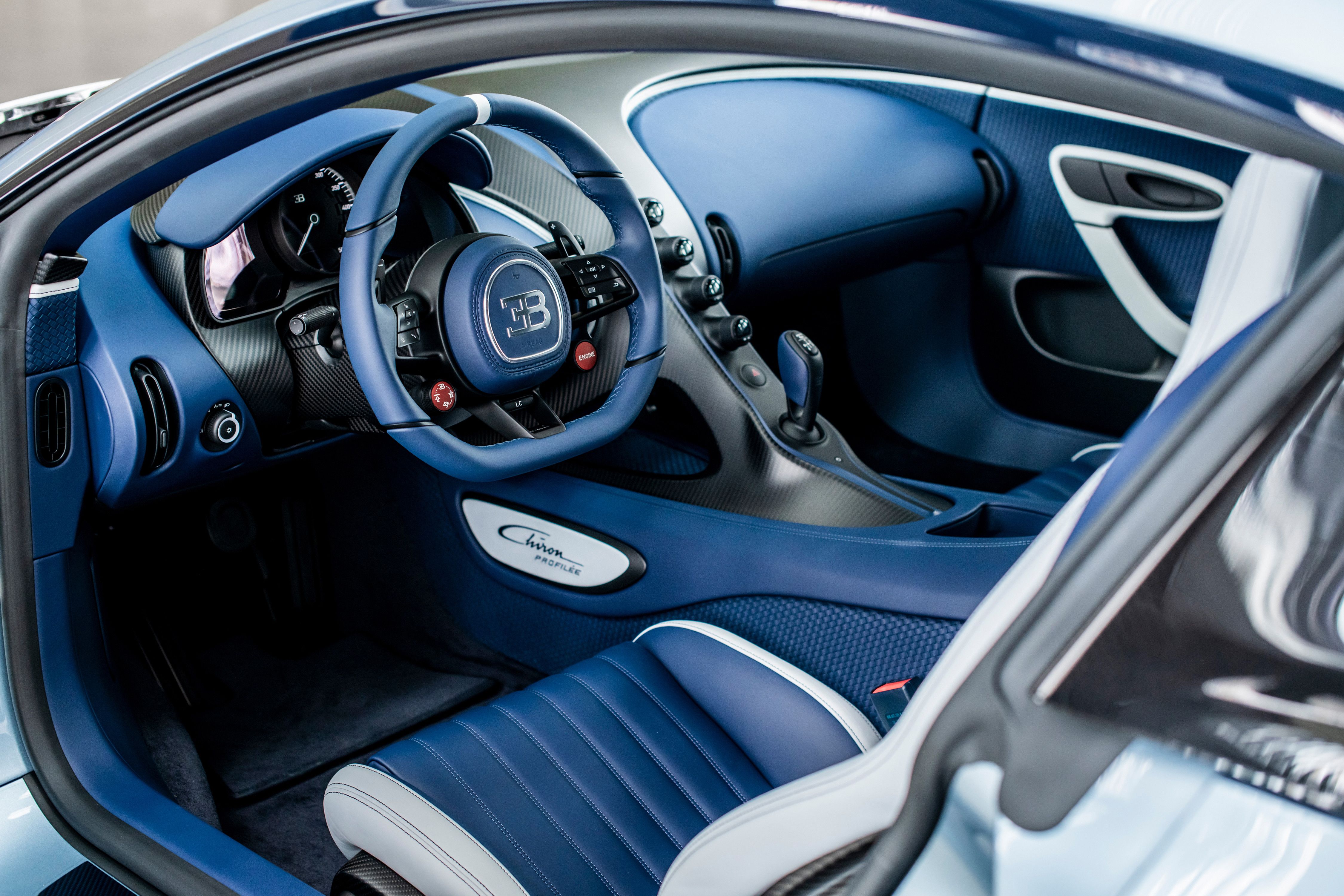 Blue 2022 Bugatti Chiron Profilee Interior View
