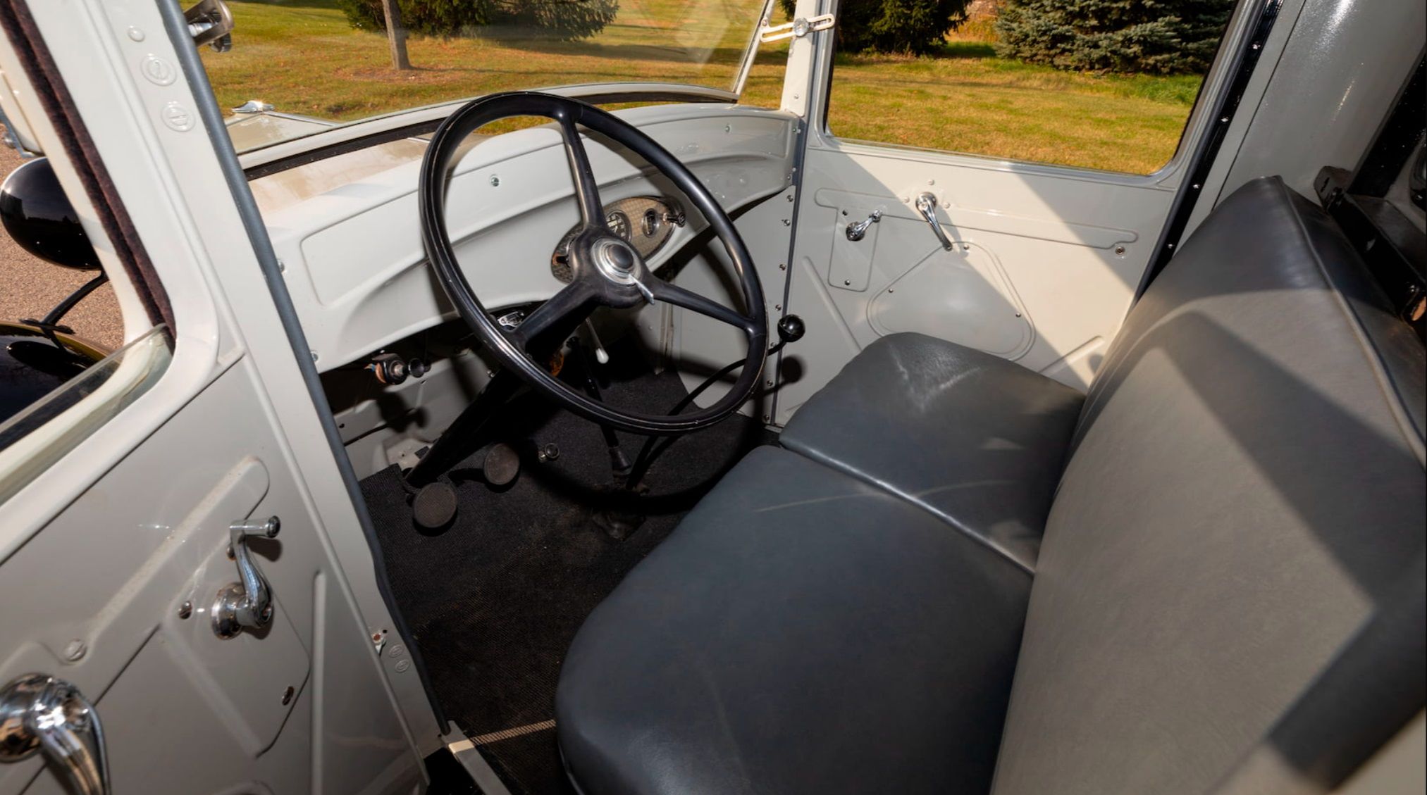The interior of a 1932 Ford Model B.