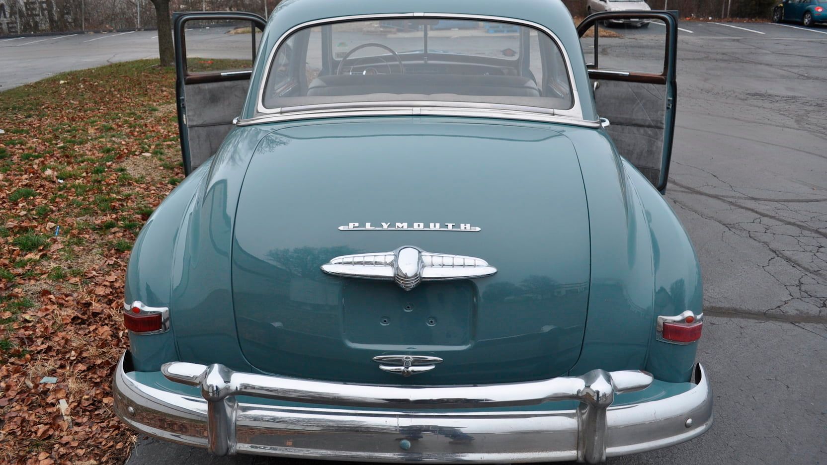 Blue 1950 Plymouth Special Deluxe Parking