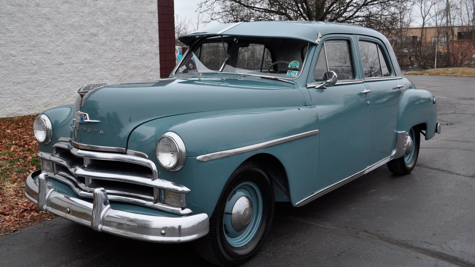 1950 Plymouth Special Deluxe in driveway gray