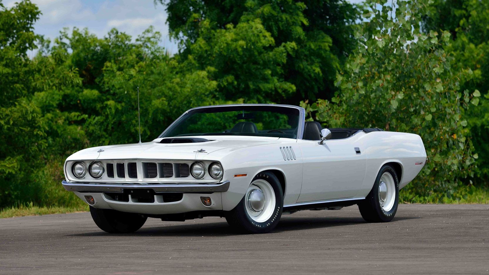 White 1971 Plymouth Barracuda Parked