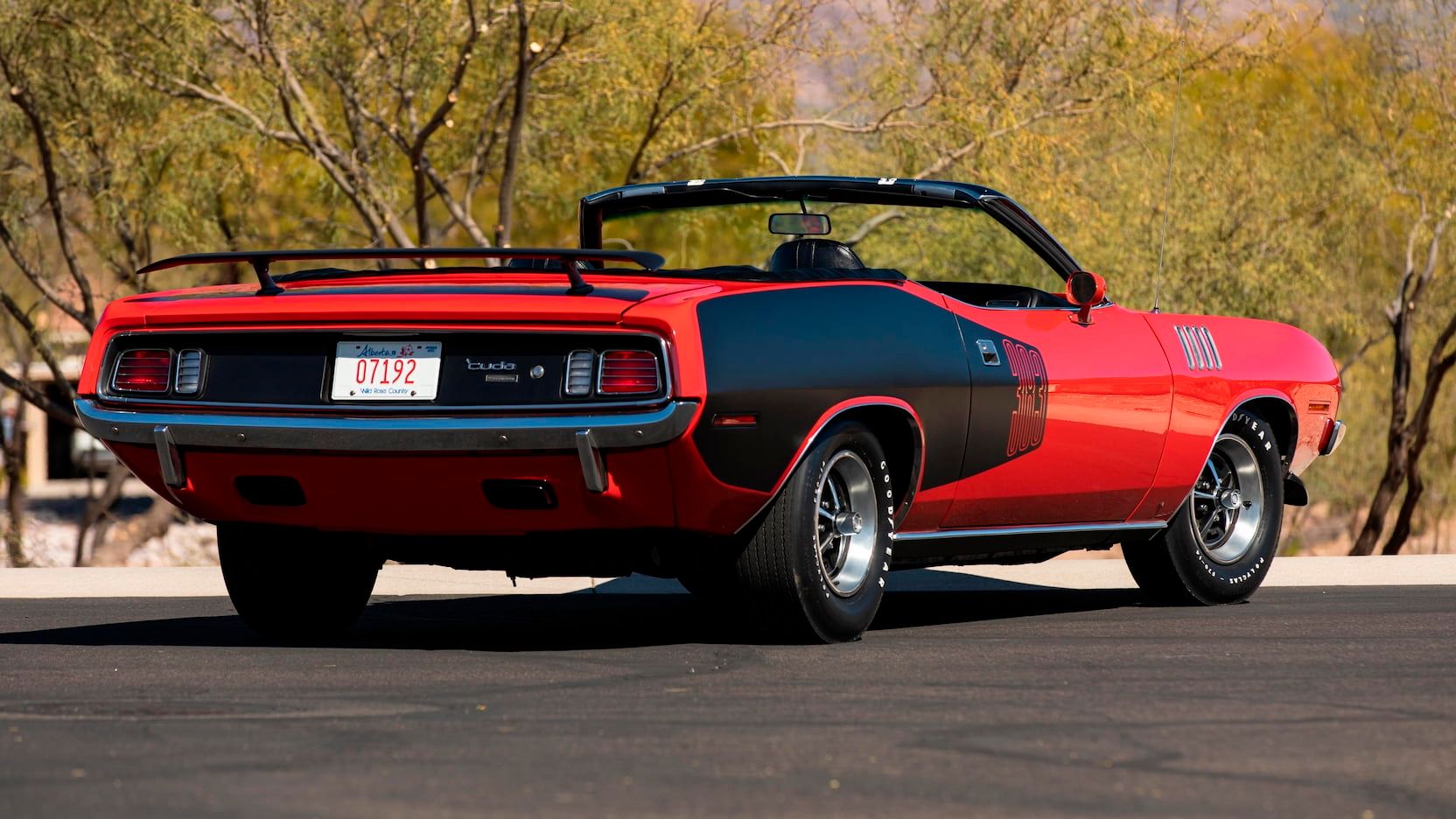 Red 1971 Plymouth Barracuda Convertible Parked