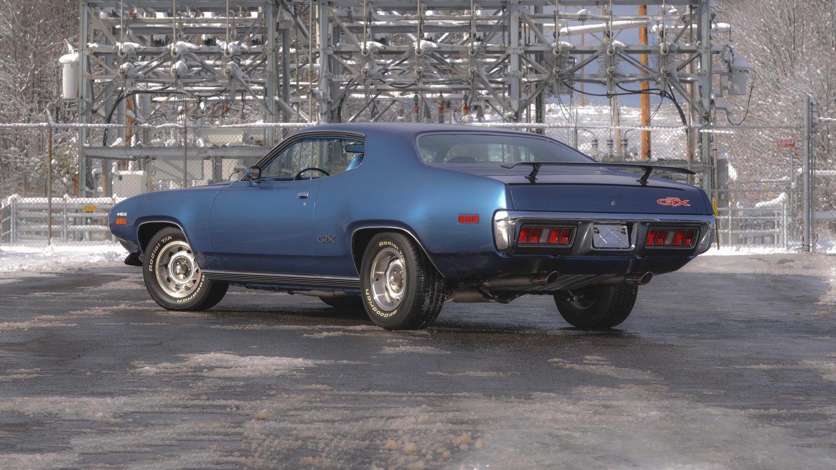 Blue 1971 Plymouth GTX Parked