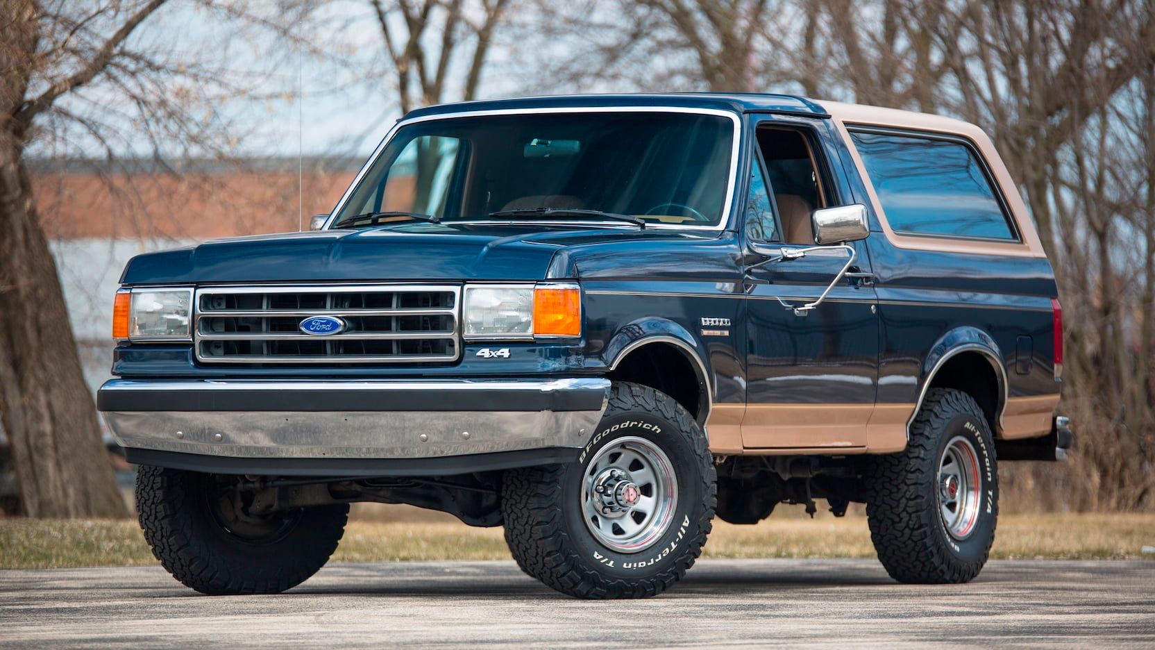 Blue 1989 Ford Bronco XLT on the road
