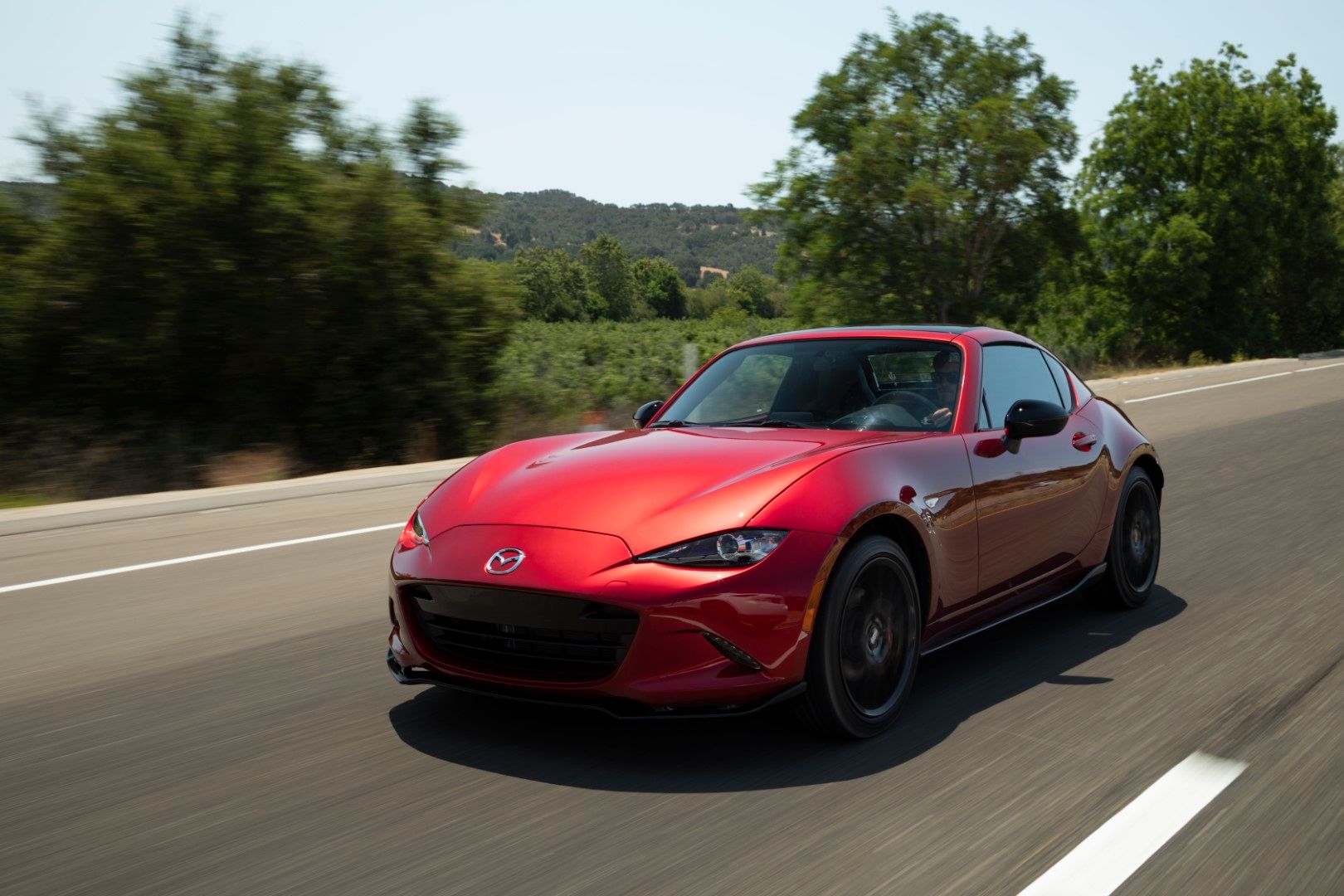 Red 2019 Mazda MX-5 Miata ND2 Front Three Quarter Driving