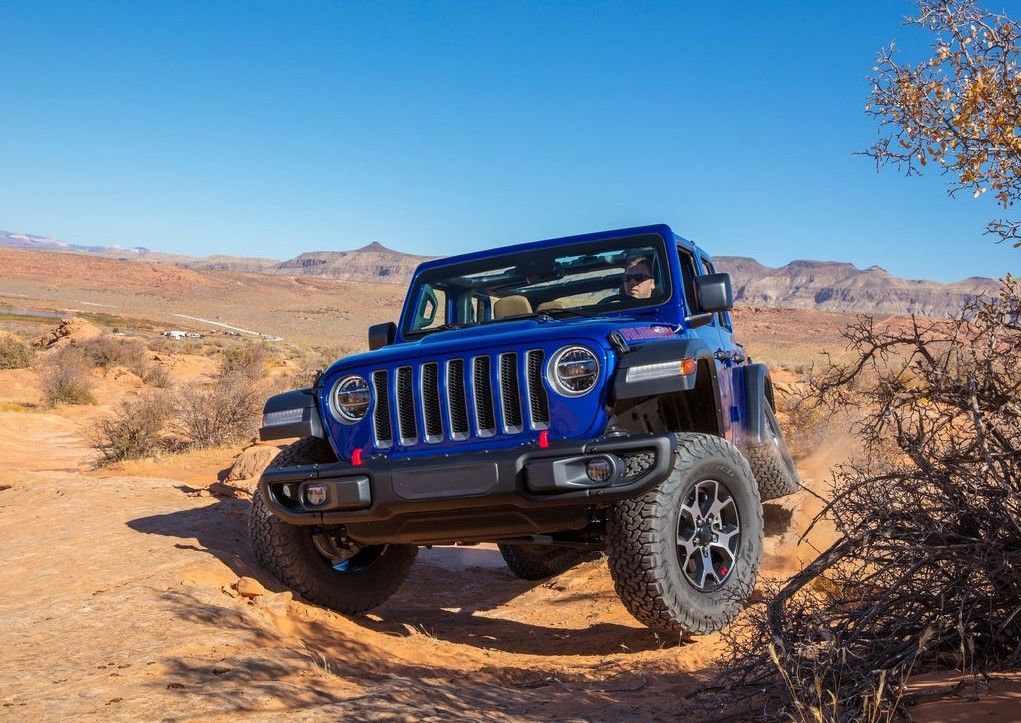 2020 Blue Jeep Wrangler Unlimited EcoDiesel front view 