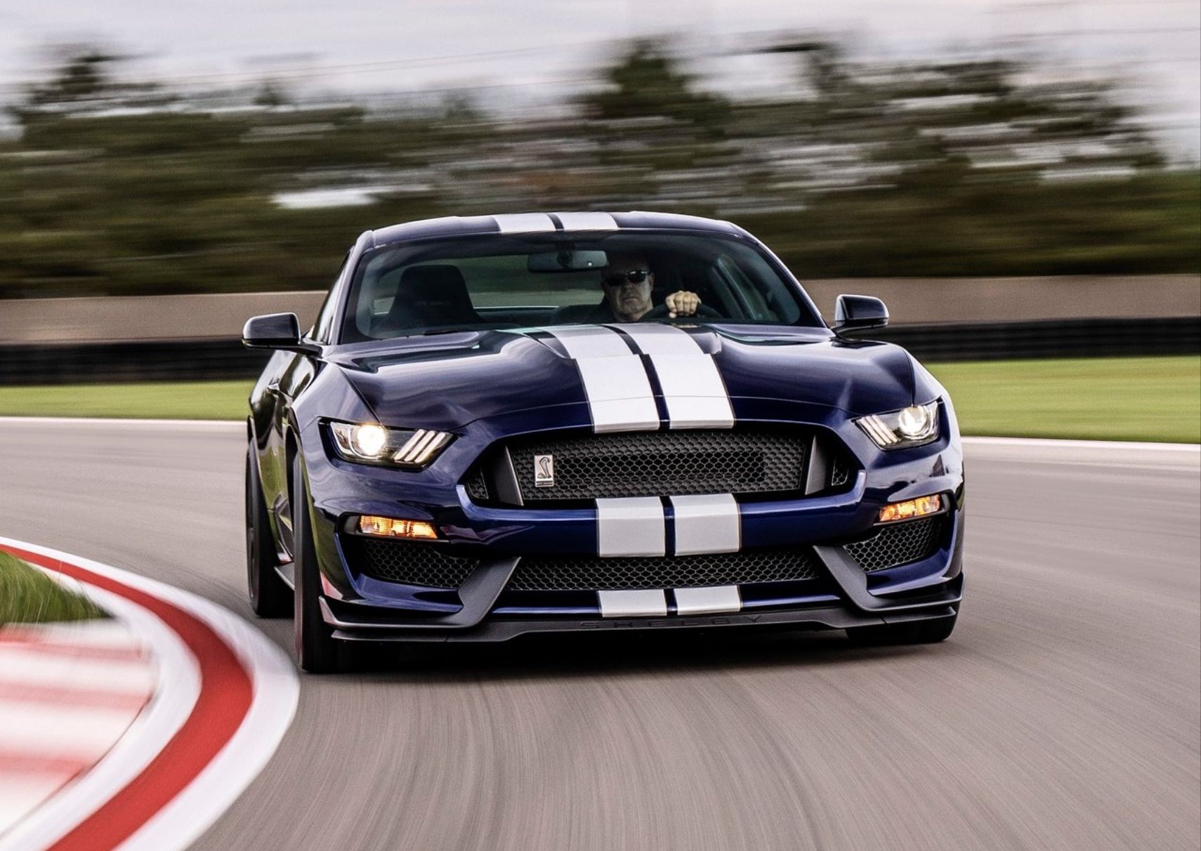 2020 Shelby GT350 Front View Blue And White Stripes