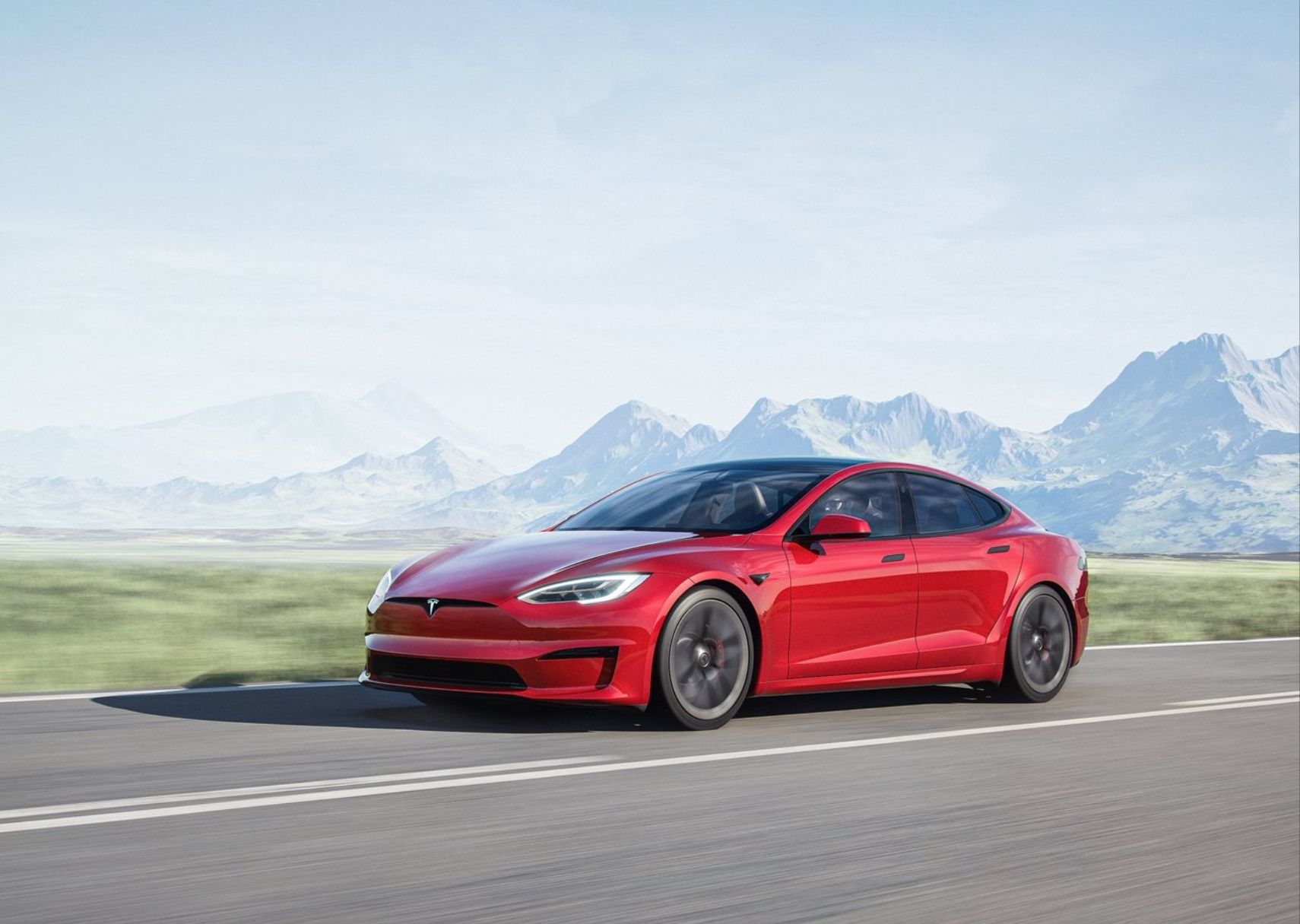 2021 Tesla Model S Front Quarter View Red