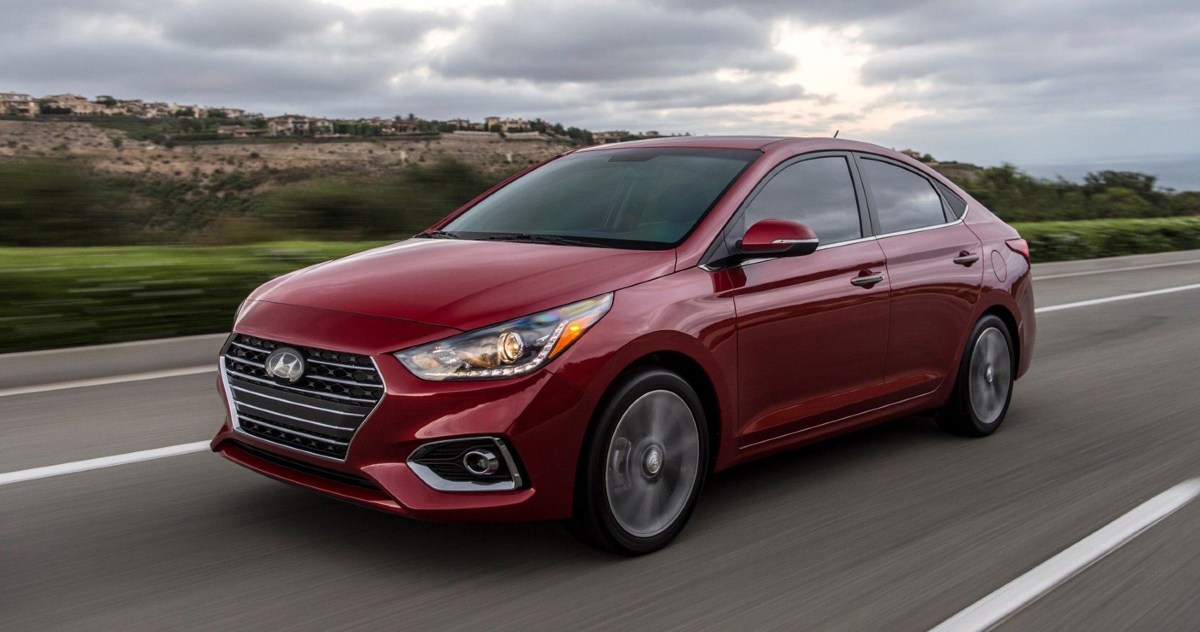 Red 2022 Hyundai Accent on the road