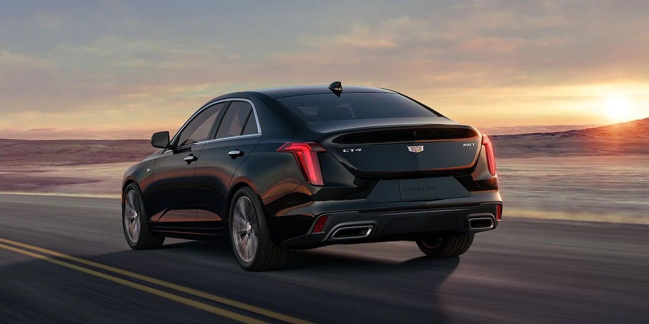 Black 2023 Cadillac CT4 on the road