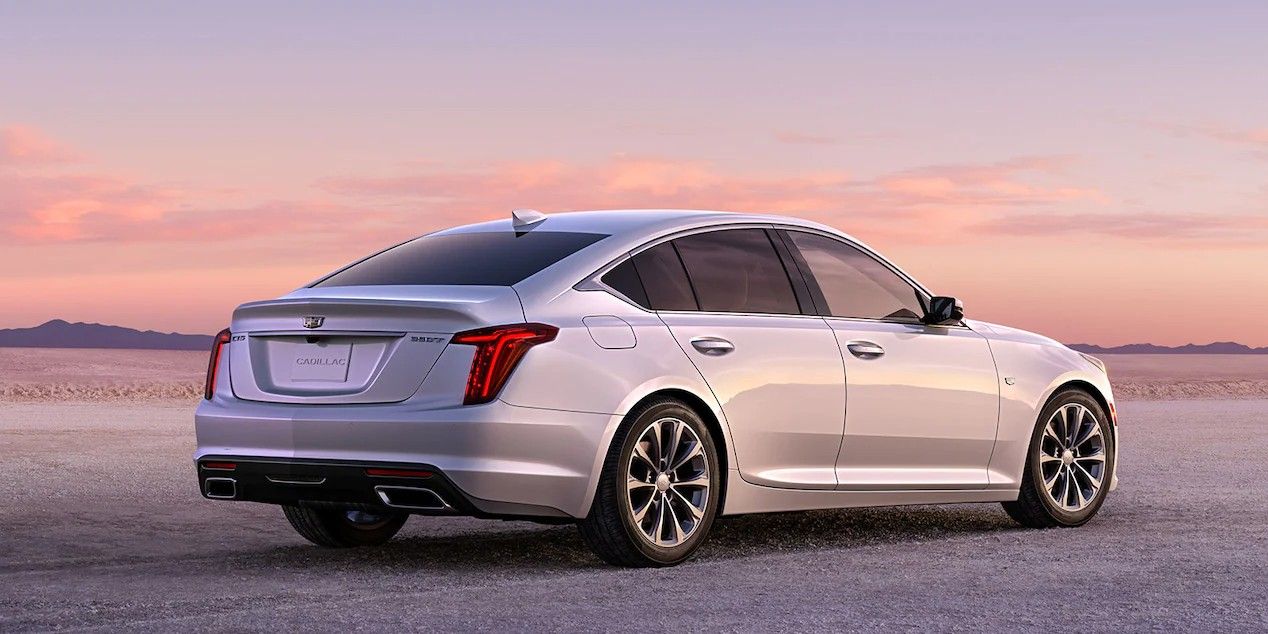 Silver 2023 Cadillac CT5 on the road