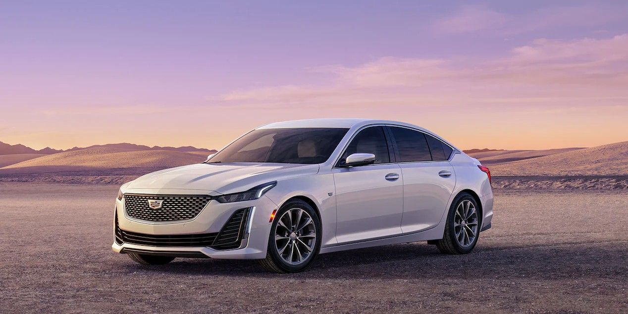 Silver 2023 Cadillac CT5 on the road