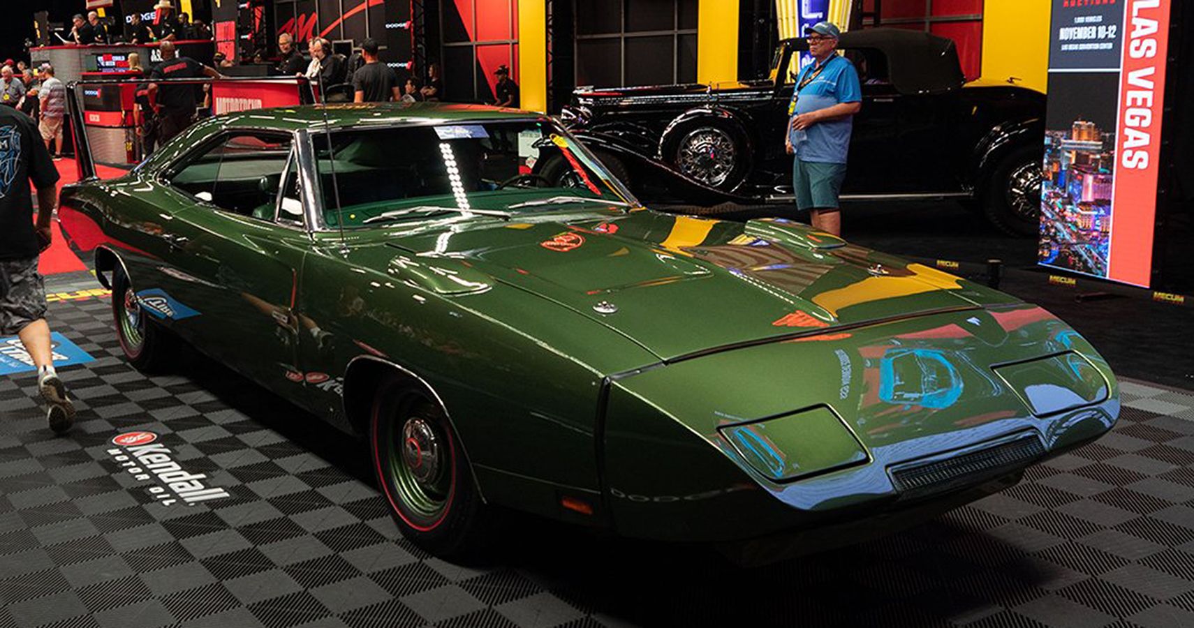 Green 1969 Dodge Hemi Daytona angled shot