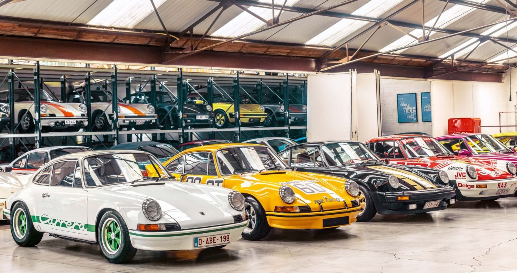 Front three-quarter view of the Porsches in the collection of Johan-Frank Dirickx