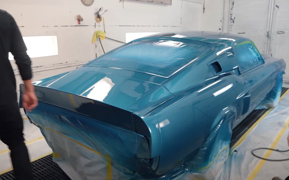 A 1968 Ford Shelby Mustang GT500KR after being repainted in Acapulco Blue