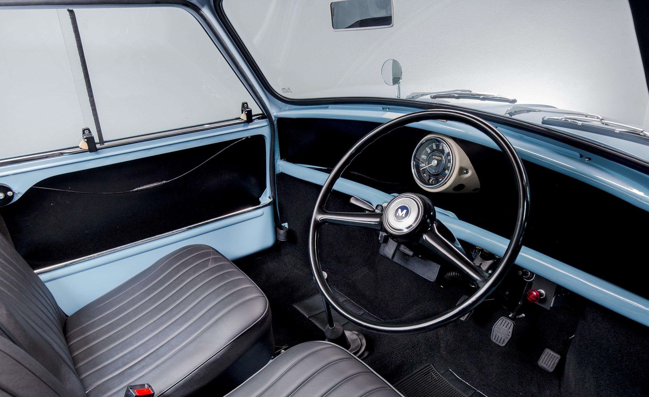 The interior of the Classic Mini Cooper S Pickup.