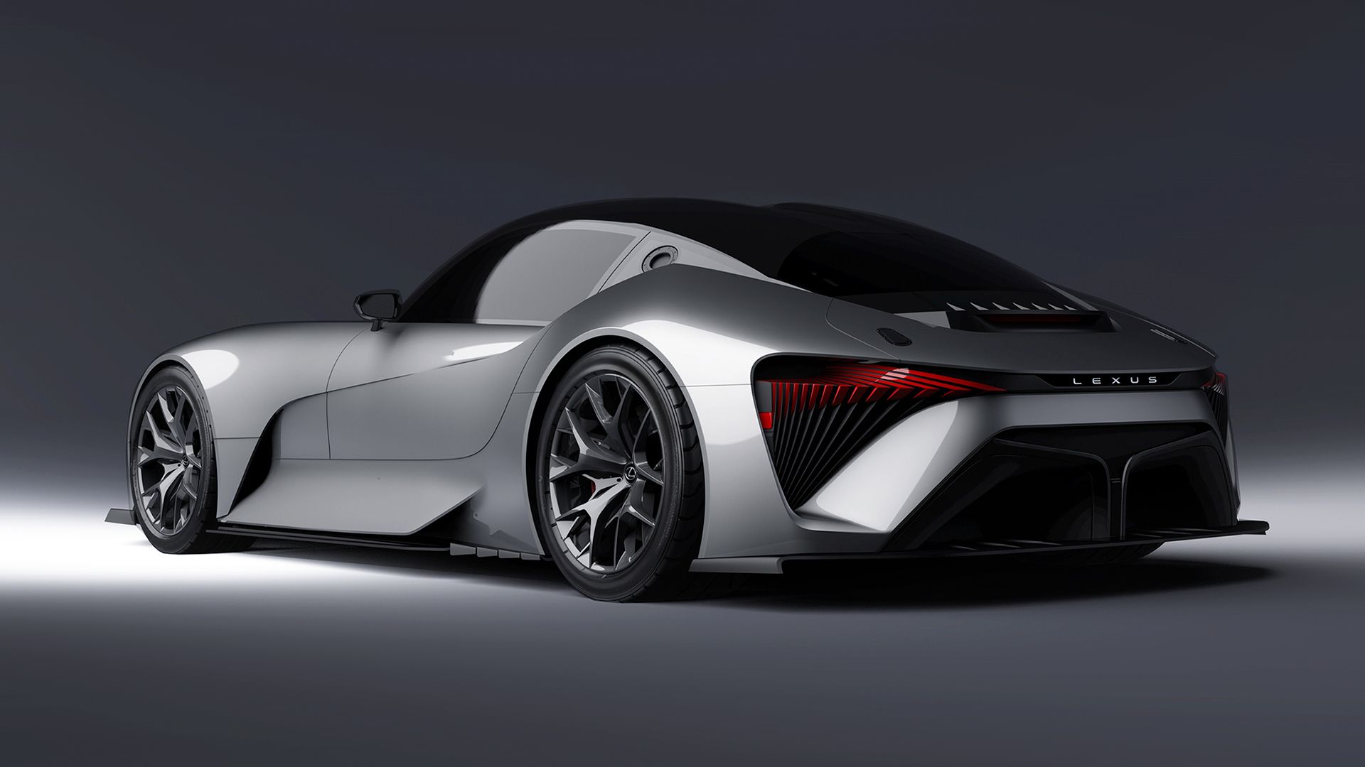 Silver 2025 Lexus LFA Supercar Concept Rear View