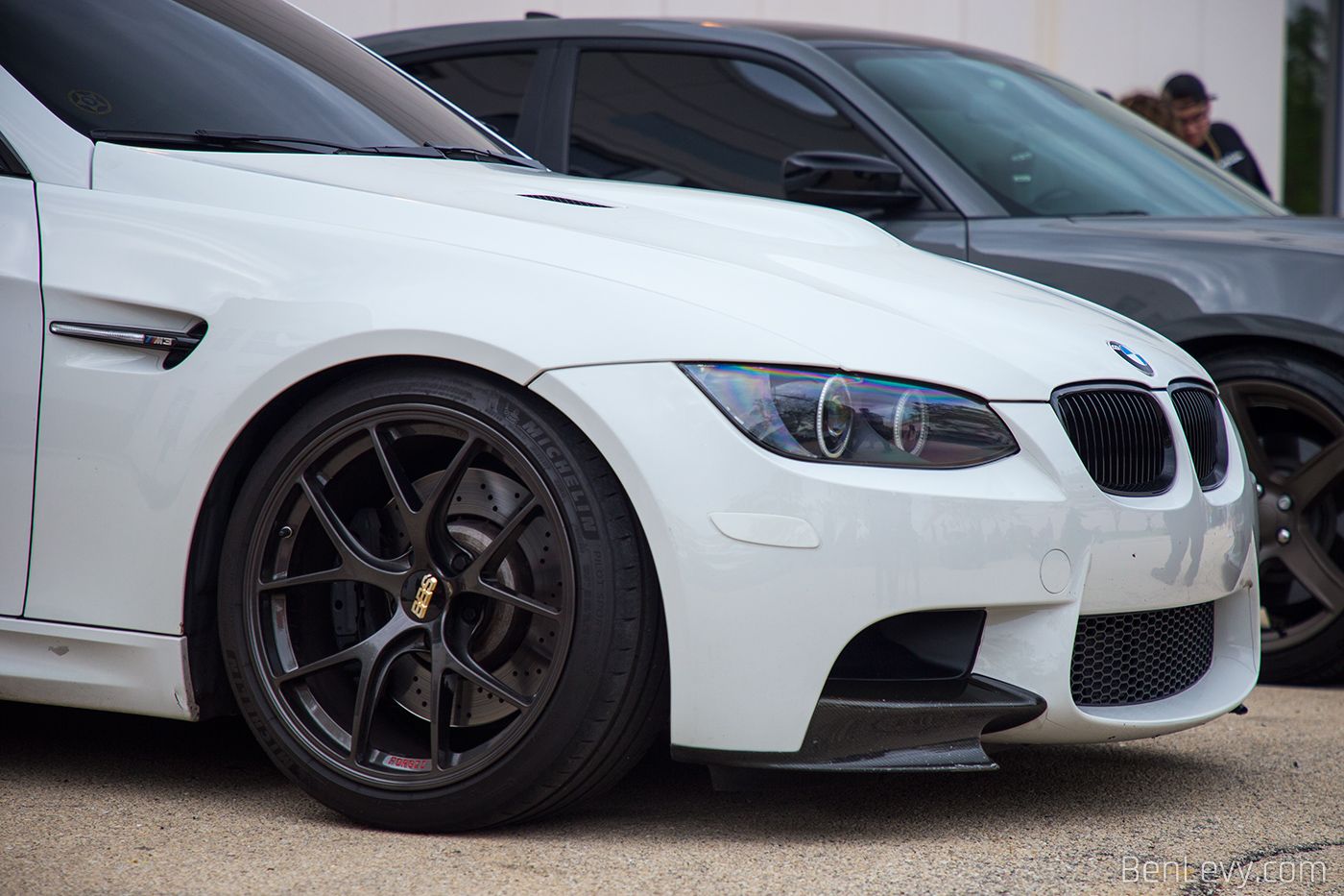 \white BMW E92 M3 on satin gray BBS SR wheels
