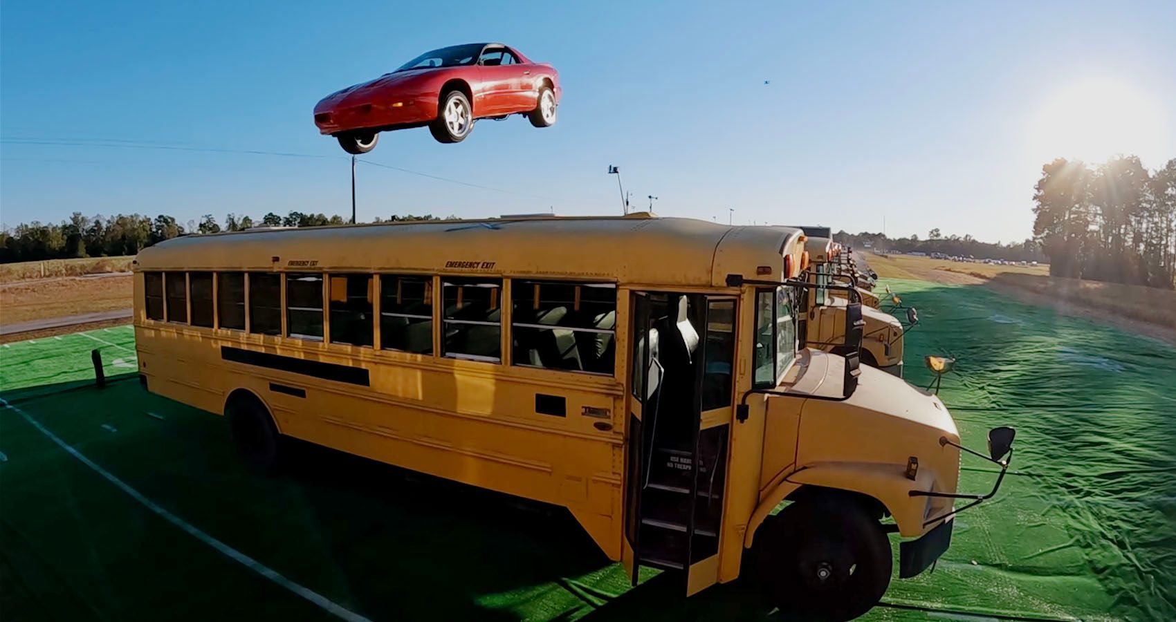 Watch MrBeast Launch A JetPowered Pontiac Firebird Over School Buses