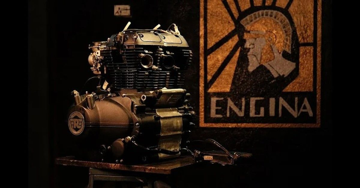 Custom 822cc Royal Enfield Himalayan engine close-up view