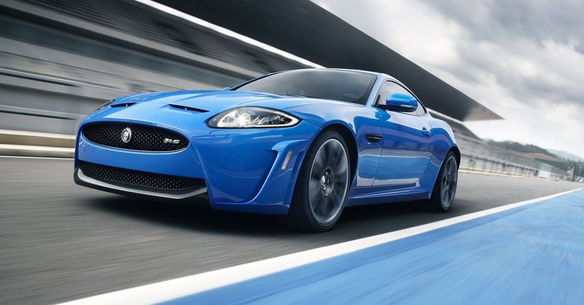 Blue Jaguar XKR on the road