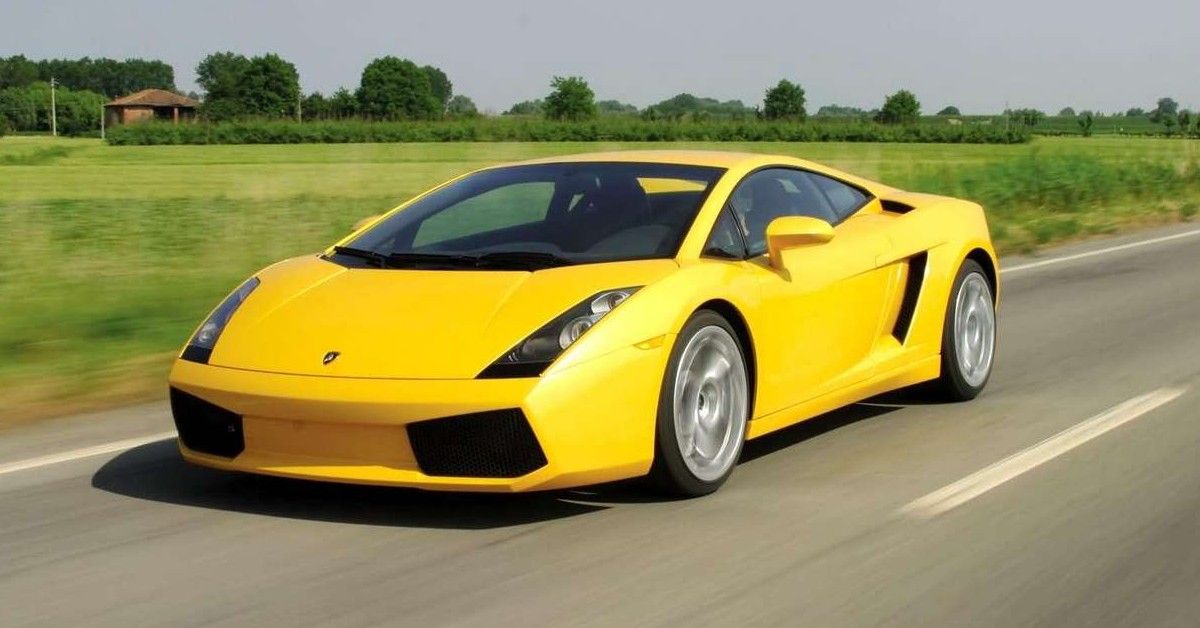 Yellow Lamborghini Gallardo sports car driving