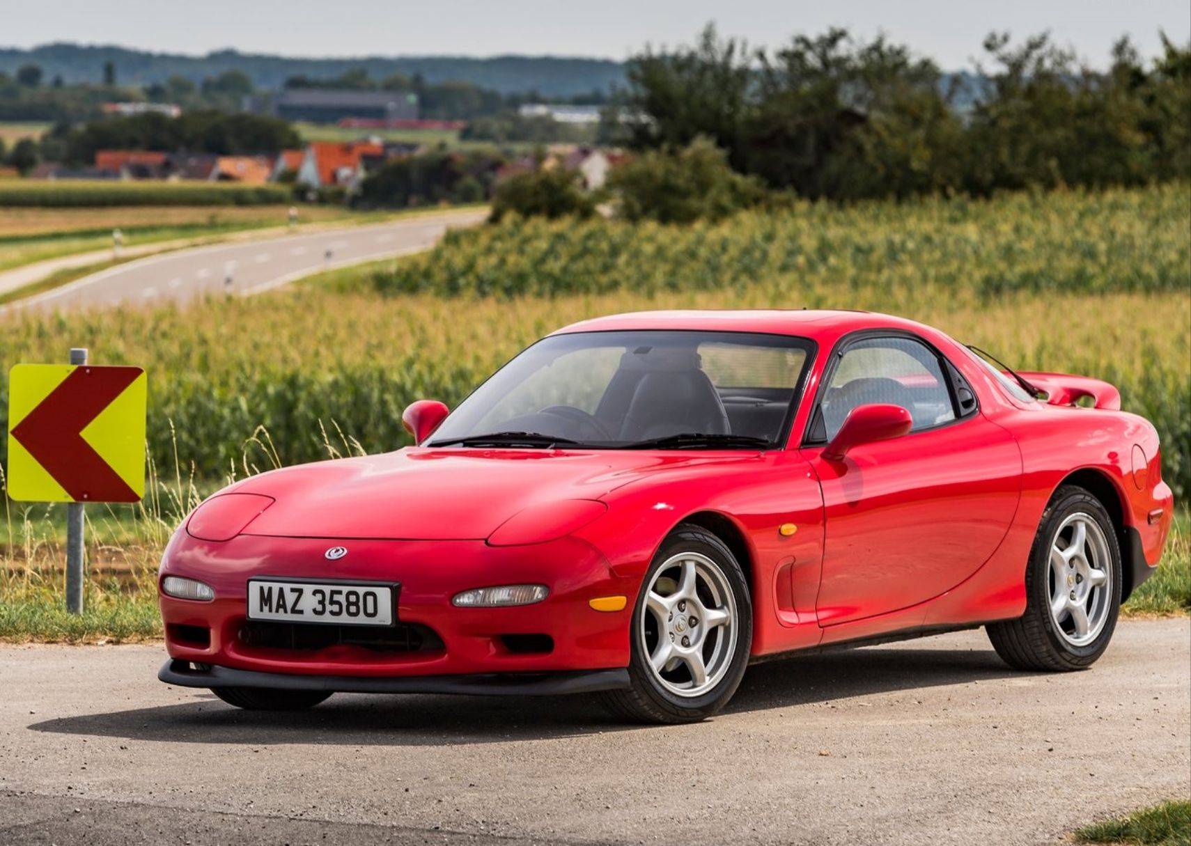 Mazda RX-7 FD Front Quarter View Red Parked