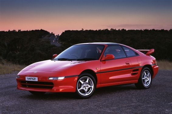 The 1991 Toyota MR2 parked on the road. 