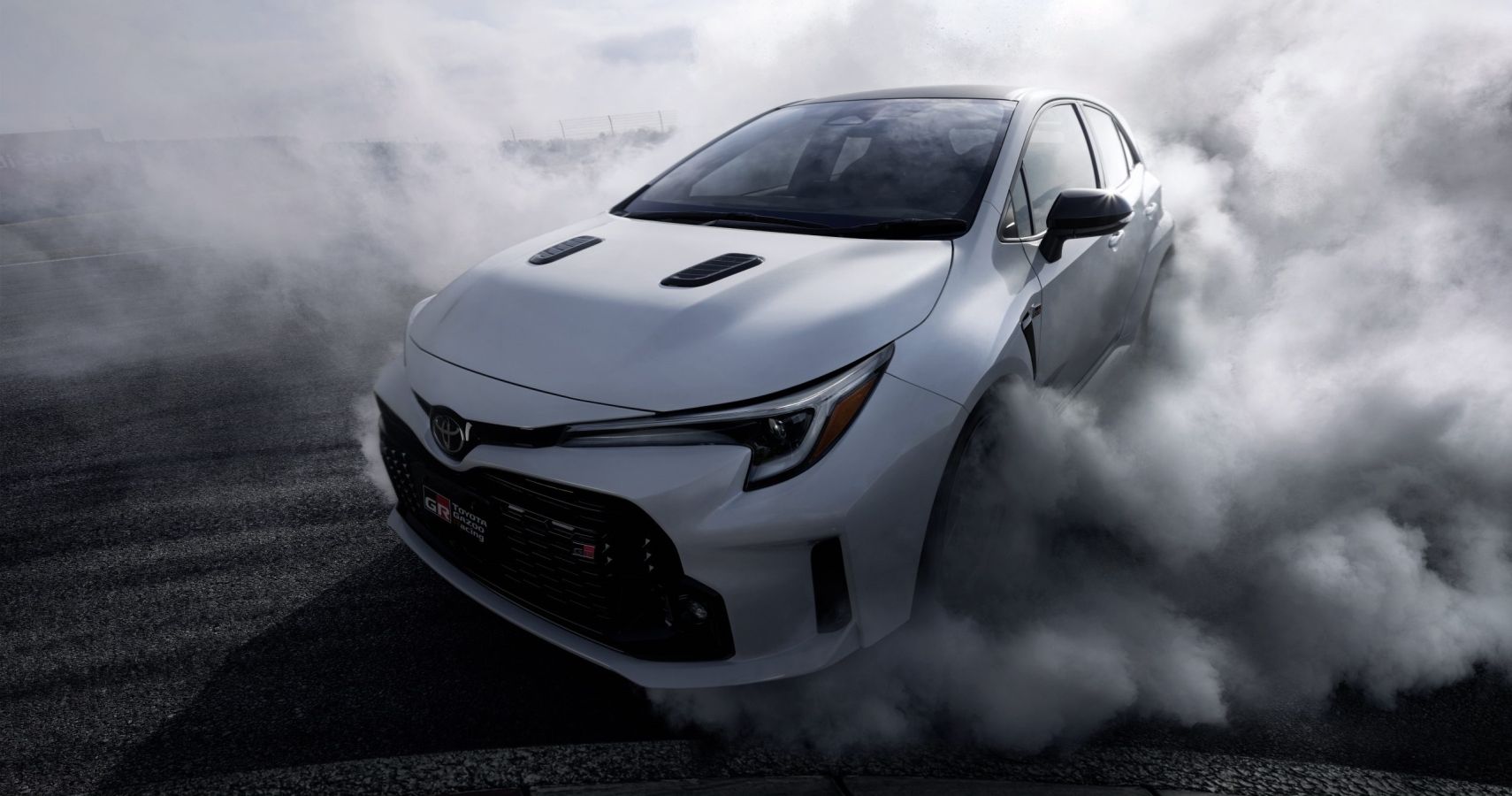 Toyota GR Corolla Circuit Edition Front Quarter View In Tire Smoke